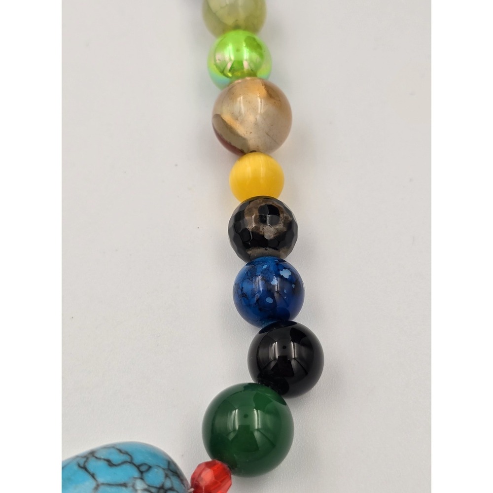 Colorful Multi Gem Stone Beaded Necklace Turquoise Style Center Bead - Picture 10 of 12